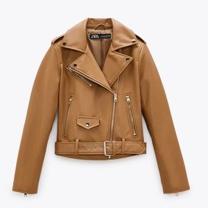 Zara Camel Faux leather biker jacket
